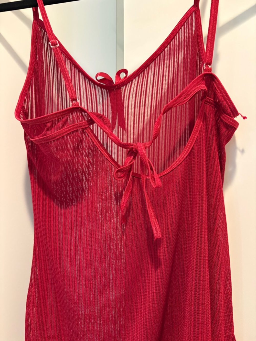 Red Sheer Striped Lingerie Slip with Bow Detail - Picture 2 of 3